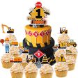 25 piezas de decoración para tartas, suministros de fiesta de cumpleaños de construcción, decoración para cupcakes de construcción para primer cumpleaños para niño, 1er camión, tractor, excavadora Cheap