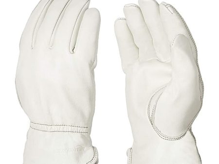 Amazon Basics - Guantes de trabajo de cuero con elástico lateral, talla M, beis Discount