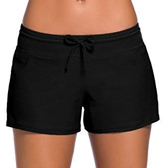 Yavero Shorts de Baño Mujer Bañador Short Deportes Acuáticos Shorts de Natación Secado Rápido Bikini Short Cortos con Cordón Ajustables Negro 2XL Reacondicionado For Cheap