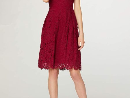 TRUTH & FABLE Women s Midi Chiffon A-Line Dress, Red (Rhubarb), 12, Label:M Online Hot Sale