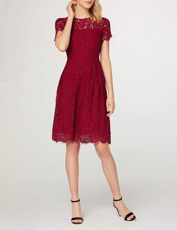 TRUTH & FABLE Women s Midi Chiffon A-Line Dress, Red (Rhubarb), 12, Label:M Online Hot Sale