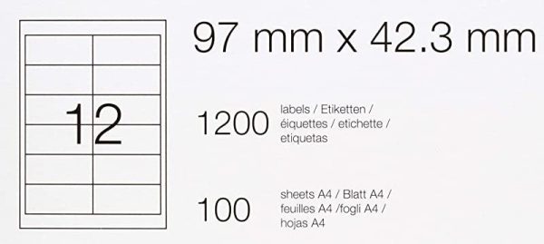 Amazon Basics - Etiquetas de dirección multiusos, 97mm x 42.3mm, 100 hojas, 12 etiquetas por hoja, 1200 etiquetas Fashion