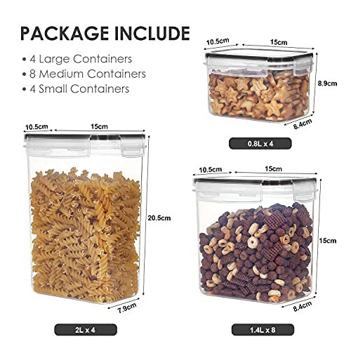 Vtopmart Recipientes para Cereales Almacenamiento de Alimentos, Jarras de Almacenamiento de Plástico con Tapa Hermética Sin BPA, Juego de 16 + 24 Etiquetas, para harina, café (Negro) Reacondicionado Online now