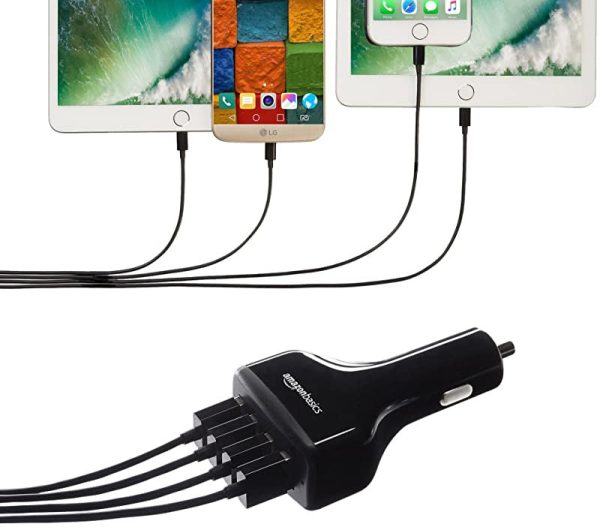 Amazon Basics - Cargador de coche, de 9, 6 A   48 W, 4 puertos USB, para dispositivos Apple y Android, Negro Cheap