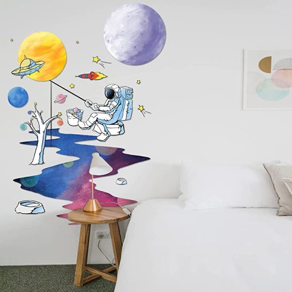 Vengaby Pegatinas de pared de astronauta extraíbles para astronauta, calcomanías de pared de astronauta, calcomanías de pared de astronauta, calcomanías de pared espacial, para niños, dormitorios de niños B Discount