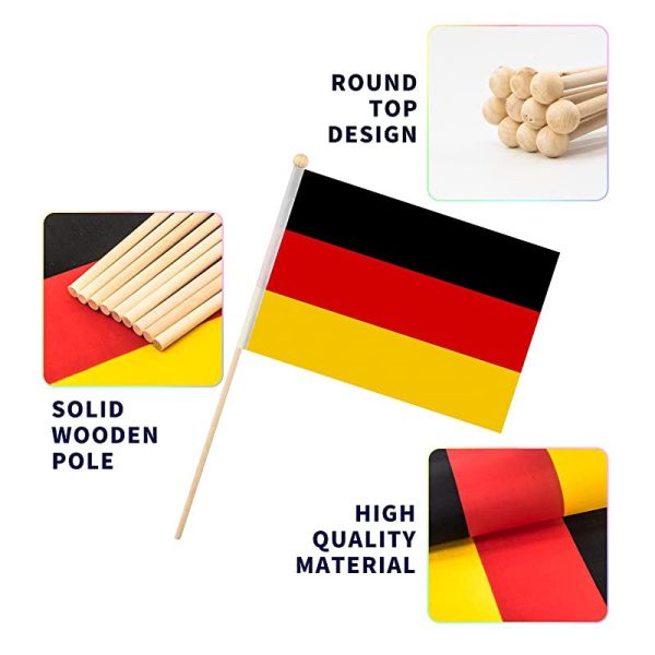 Zayin Paquete de 10 banderas de Alemania de mano pequeñas de 21 x 4 cm con poste de madera maciza de 30 cm para la Copa del Mundo 2022, fiestas, desfiles, actividades patrióticas, decoración del hogar For Sale