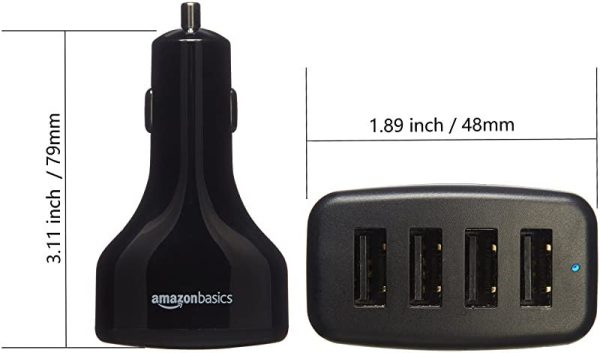 Amazon Basics - Cargador de coche, de 9, 6 A   48 W, 4 puertos USB, para dispositivos Apple y Android, Negro Cheap