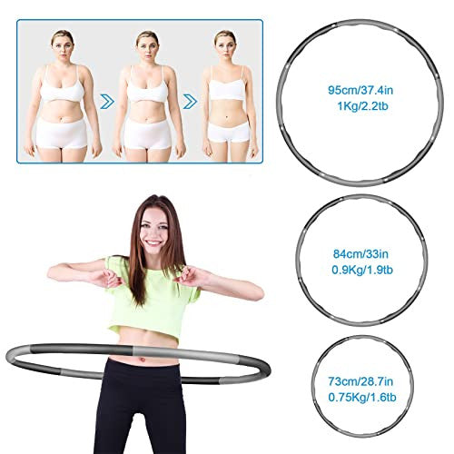 Zimaic Hula Hoop Fitness, Deportivo Hula Hoop, con 8 Secciones Fácil Aro de Hula de Fitness Desmontable, Hula Hoop Adultos Fitness, Ajustable de Tamaño, Gris & Oscuro For Sale