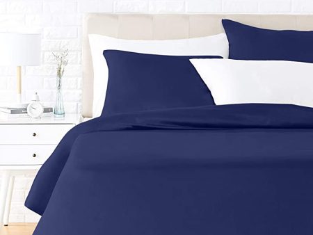 Amazon Basics - Juego de ropa de cama con funda de edredón, de satén, 260 x 240 cm   65 x 65 cm x 2, Azul oscuro Fashion