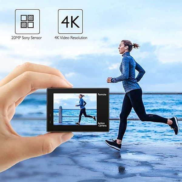 Akaso Cámara Deportiva WiFi 4K 20MP 5xZoom Cámara Acuática Sumergible de 30M con Control Remoto Ultra HD Estabilizador 2 Baterías Accesorios Multiples 2   Pantalla LCD (Brave 4) Online Sale