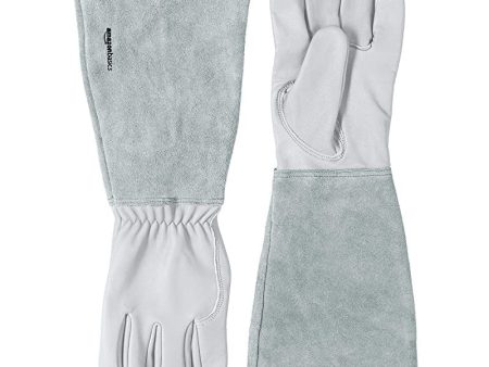 Amazon Basics - Guantes de jardinería, de piel, protege contra espinas, con protección de antebrazo, natural, talla M Online Hot Sale