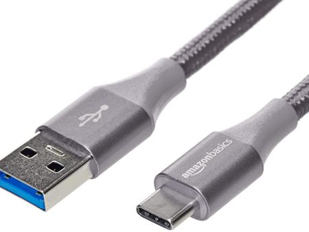 Amazon Basics - Cable macho de USB 2.0 C a USB 3.1 A, 1 ª generación, de nailon con trenzado doble, 0, 3 m, Gris oscuro Sale