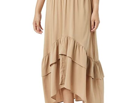 Goodthreads Georgette Hi-Low Ruffle Maxi Skirt Falda, Marrón Seta, XS Sale