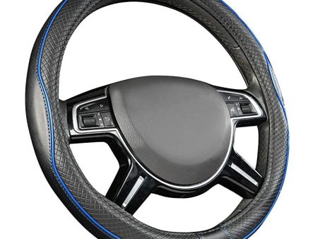 Amazon Basics - Cubierta para volante de cuero sintético, 38 cm (38, 1 cm), negro y azul Online now