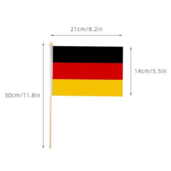 Zayin Paquete de 10 banderas de Alemania de mano pequeñas de 21 x 4 cm con poste de madera maciza de 30 cm para la Copa del Mundo 2022, fiestas, desfiles, actividades patrióticas, decoración del hogar For Sale