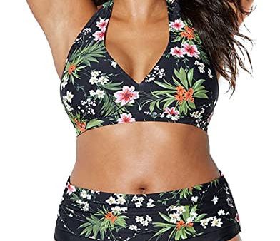 Chechury Mujeres Bañadores de Tallas Grandes Estampado Floral Cintura Alta Sexy Cabestro Traje de Baño Bikini Estampado Bohemio con Adores Relleno Tops y Braguitas, para Playa, 4XL, Verde Reacondicionado Discount