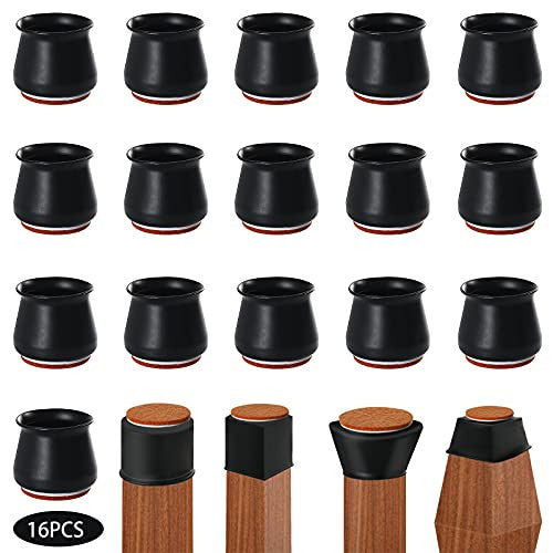 16 Piezas Protector Patas Sillas, Tacos para Sillas, Fundas de Silicona para Patas de Silla, Protectores Piso con Fieltro para Pata Mesa y Silla, Fieltro Protector para Patas Muebles (Negro L) For Sale