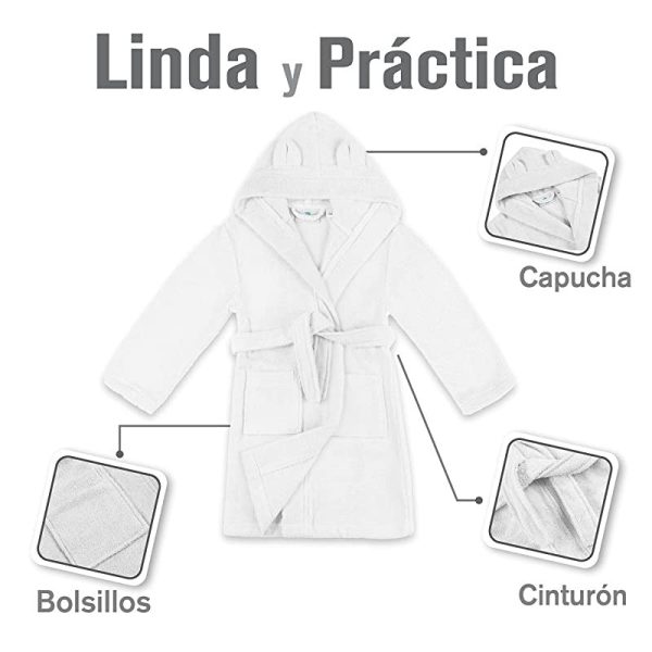 Twinzen - Albornoz Niños Algodón - Niño y Niña - 100% Algodón OEKO-TEX - Bata de Baño 2 Bolsillos, Cinturón y Capucha, Blanco, 1-2 años, (size1) Fashion