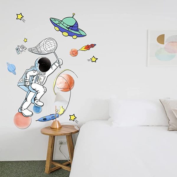 Vengaby Pegatinas de pared para astronauta y perro, cosmonauta espacial, decoración de habitación para niños, unisex, niños y niñas, dormitorio C Cheap