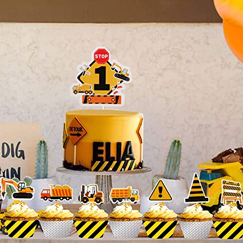 25 piezas de decoración para tartas, suministros de fiesta de cumpleaños de construcción, decoración para cupcakes de construcción para primer cumpleaños para niño, 1er camión, tractor, excavadora Cheap