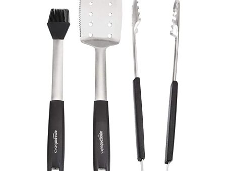 Amazon Basics - Juego de delantal de algodón y utensilios, con espátula, pinzas y pincel de cocina Sale