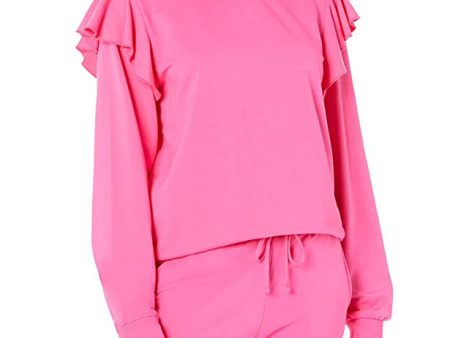 The Drop Ruby Sudadera Elástica Supersuave con Volantes en los Hombros para Mujer, Rosa rosa., XX-Small Online Hot Sale