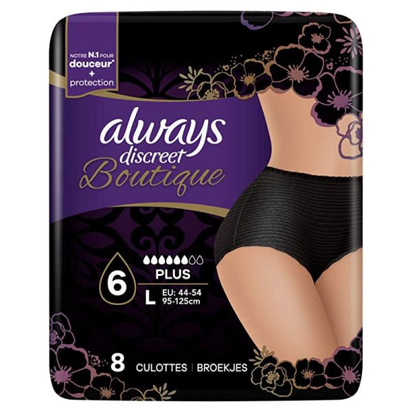 Always Discreet Encanto De Incontinencia Pantalones Negro, x8, Talla L Embalaje Deteriorado Hot on Sale